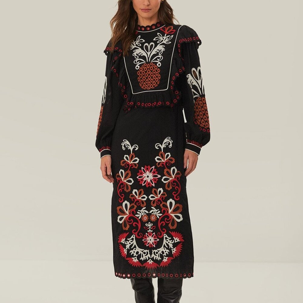 Farm Rio cashew mandala richilieu long sleeve maxi dress - Picture 1 of 3